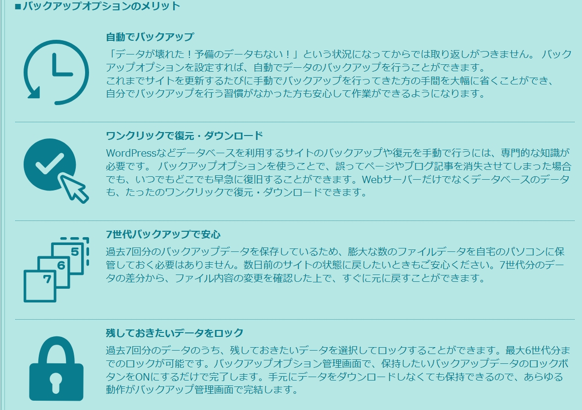 バックアップの説明画面