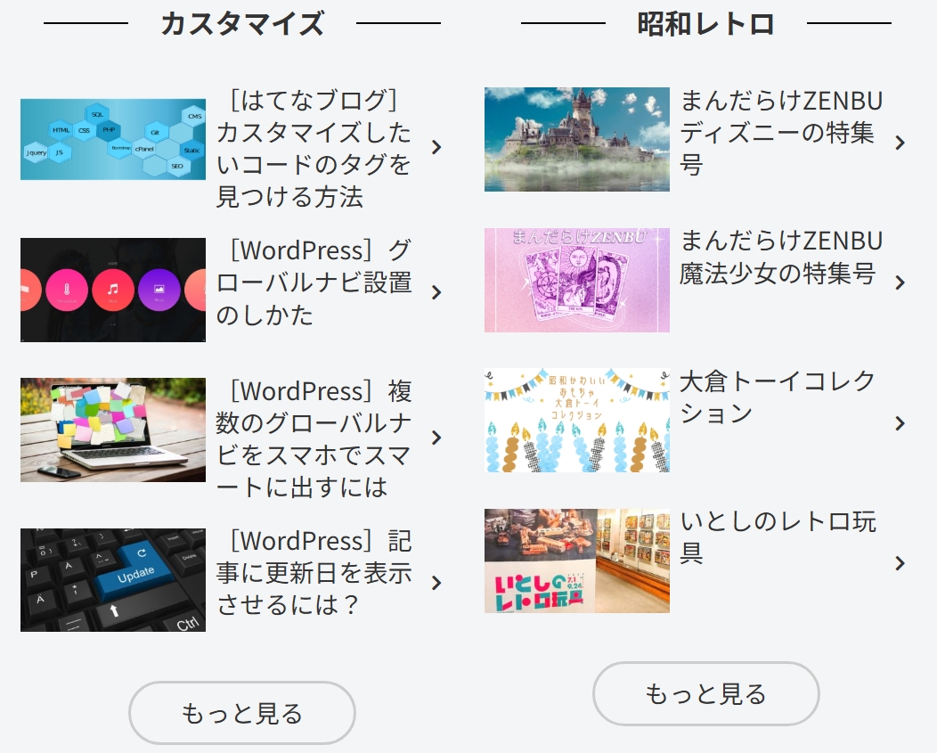 トップのカテゴリー表示の文字サイズ