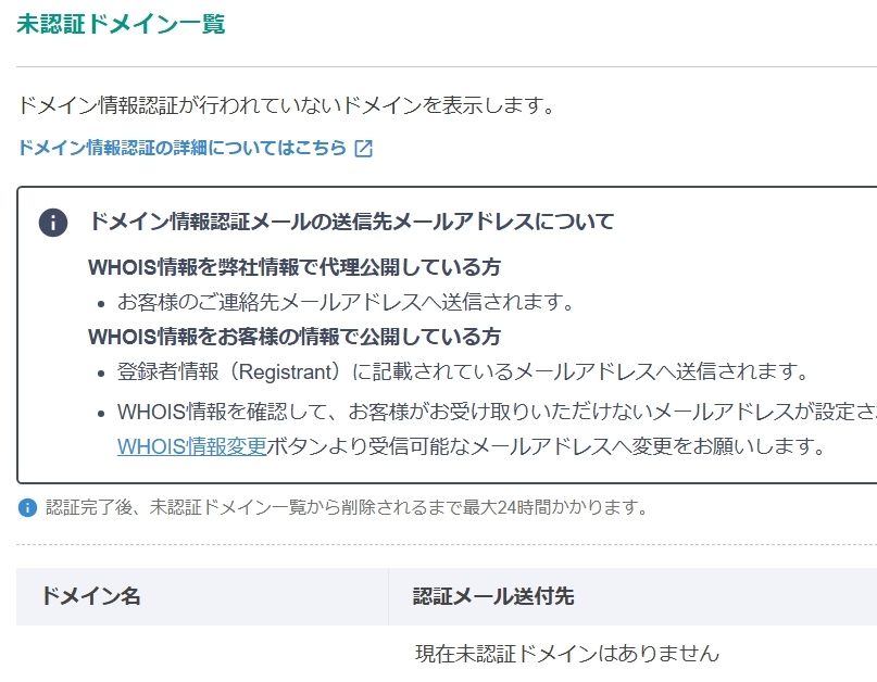 メールの未認証を確認するページ